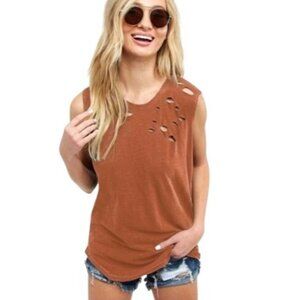Fantastic Fawn Size Large Muscle Tank Top Sleeveless Crewneck Distressed Orange